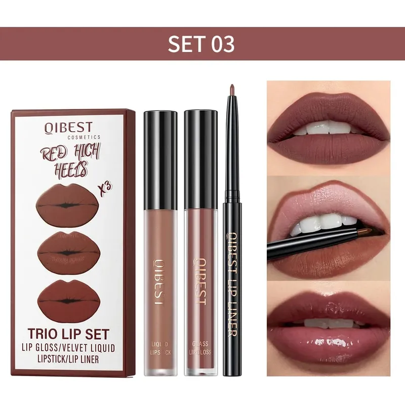 Ματ Liquid Lipstick & Lip Liner & Lip Gloss Σετ 3 τμχ Αντικολλητικό Κύπελλο μεγάλης διάρκειας Κόκκινο μαύρο μωβ Κιτ καλλυντικών για απόχρωση χειλιών — image 12
