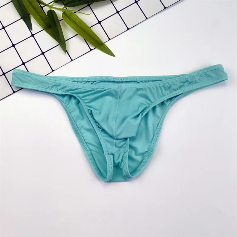 4PCS Men High Fork Briefs Mid Waist Elastic Ice Silk Brief Summer Underpants Ice Silk U Convex Pouch Male Underwear Silky Shorts — image 4