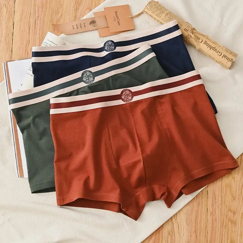 3PCS Men's Underwear Cotton Comfortable Breathable Round Label Print Simple Fashion Men's Boxer Briefs Underwear Combination