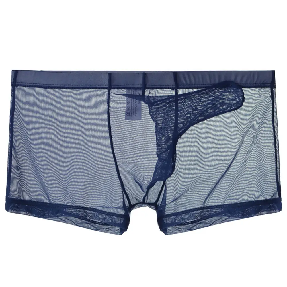 Ropa interior ligera transparente de malla sexi para hombre, calzoncillos Boxer transpirables transparentes, bragas tipo Boxer para hombre con separación de balas