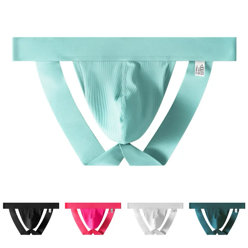 Mens Briefs Ice Silk Underwear Pouch Panties Low Waist Open Butt Underpants G Strings High Quality Cotton Jock Strap