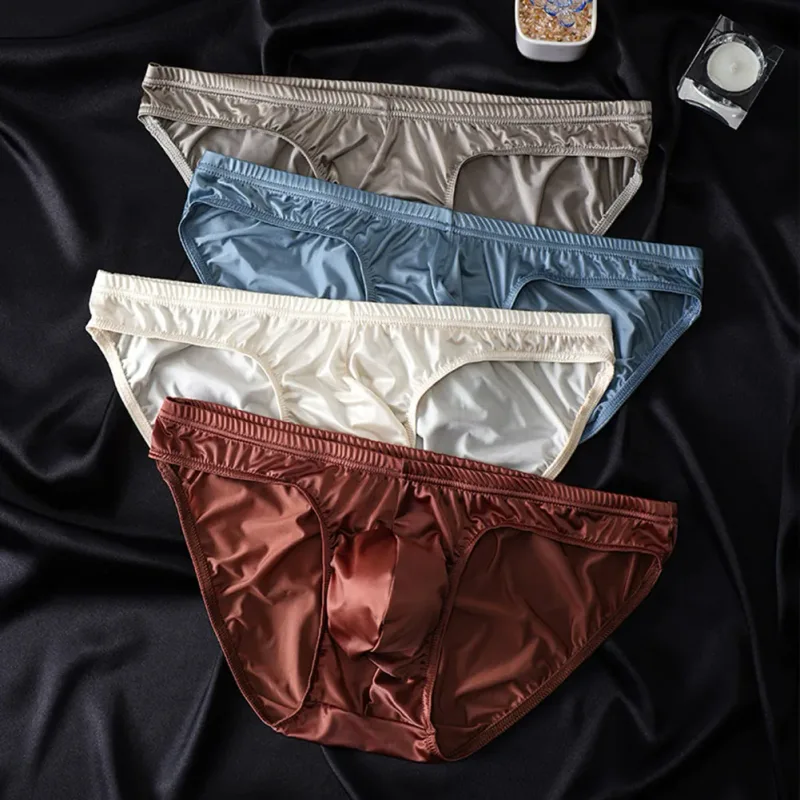 1pc Mens Briefs Ice Silk Satin-like Men's Underwear Bulge Pouch Smooth Cool Solid Men's Underpants Breathable Panties