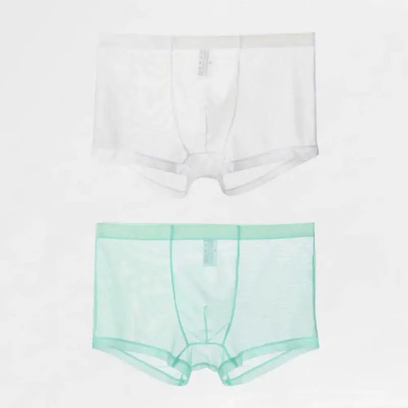 Bóxers transparentes para hombre, calzoncillos transparentes de malla Sexy, cintura baja, seda helada, bragas refrescantes finas, ropa interior para hombre