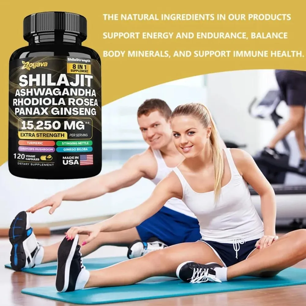 8 in 1 Supplements - Shilajit with Ginseng Ashwagandha for Brain Memory Concentration Energy Immune Health