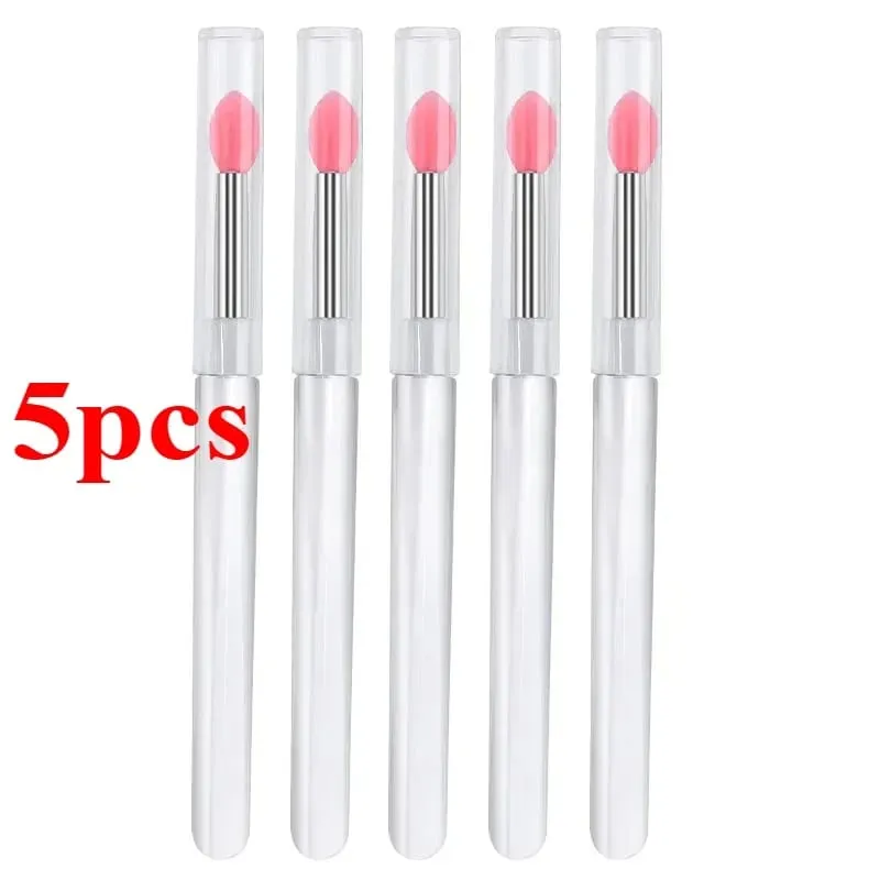 3/5/10 pçs escova de batom de silicone macio aplicador de batom portátil alça clara limpa microbrush lipgloss ferramenta de beleza