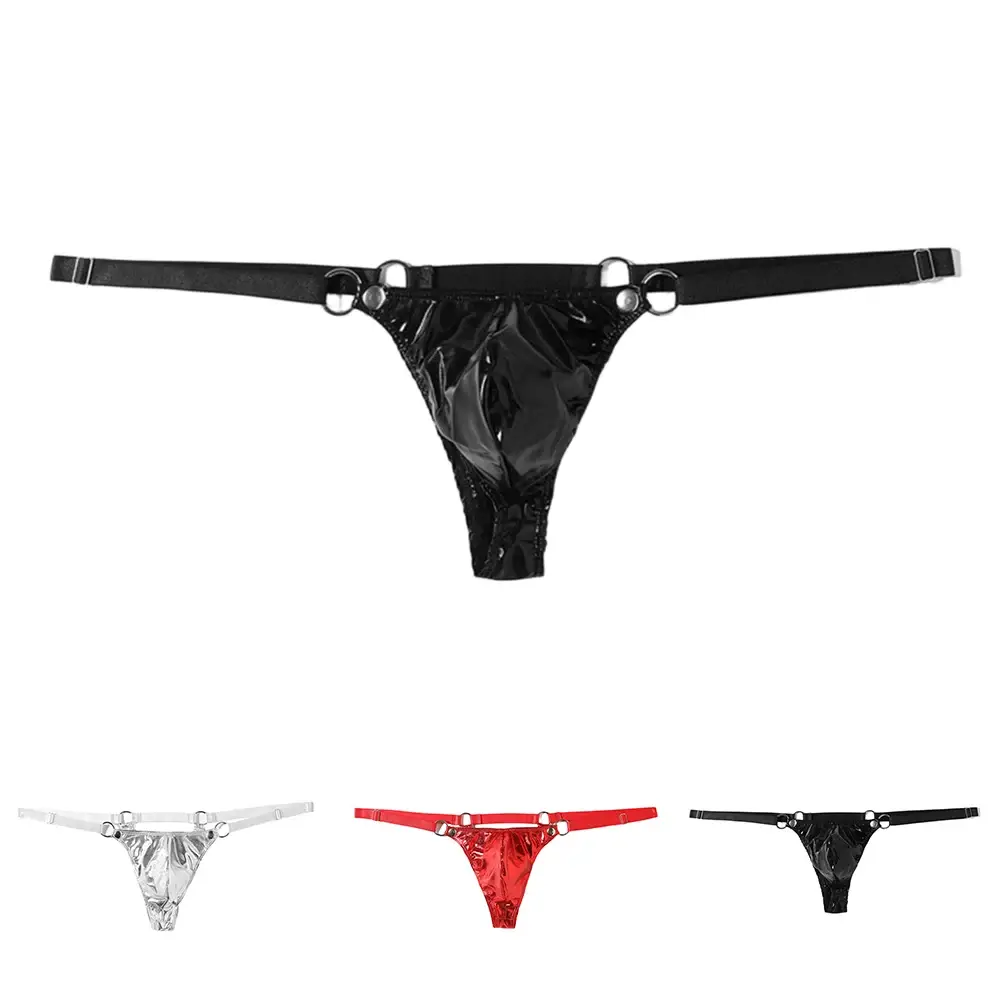 1pc Men Patent Leather G-String Sexy Thong V-back Low Ring Rise T-back Bulge Pouch Đồ lót Đồ lót Gay Sissy Hot Clubwear — image 11
