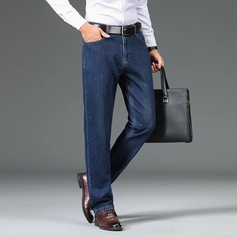100% Cotton Business Jeans Men's New Straight Fashion Vintage Trousers Comfortable Male Brand Slim Denim Pants — image 4