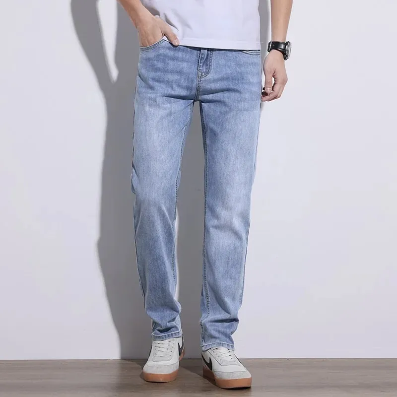 Ανδρικό τζιν Stretch Slim κανονική εφαρμογή Γκρι ανοιχτό μπλε σκούρο μπλε τζιν για άντρες Τζιν παντελόνι Causal Streetwear Ανδρικά ρούχα — image 9