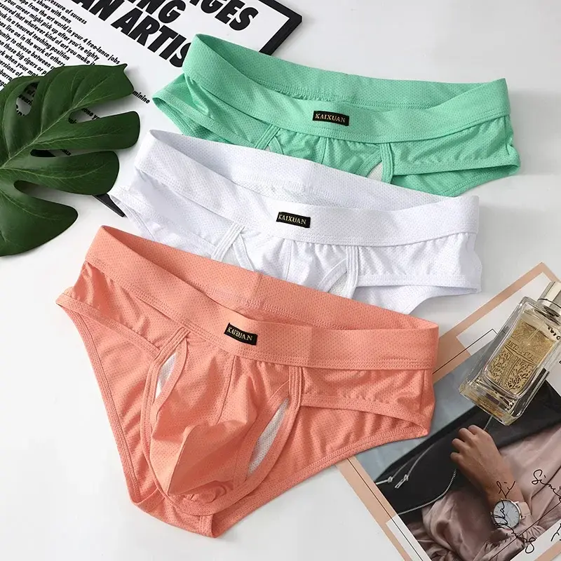 Men's Quick Dry Breathable Polyester Underwear with Bullet Pouch Sexy Trunks Side Opening Comfortable Briefs