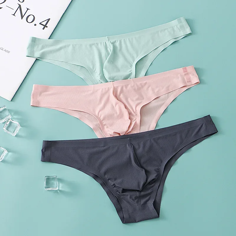 Half Hip Small Triangle Men's Underwear Low Waist Sexy Young Men Ice Silk Seamless Briefs Summer Lightweight Breathable Panties — image 2