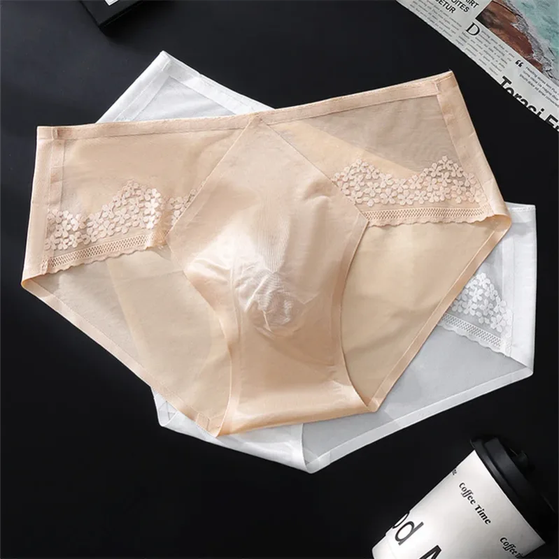 Thin men's underwear ice silk cuecas masculino 3D punching sexys tøy men cueca die splicing without trace calzoncillos hombre — image 5