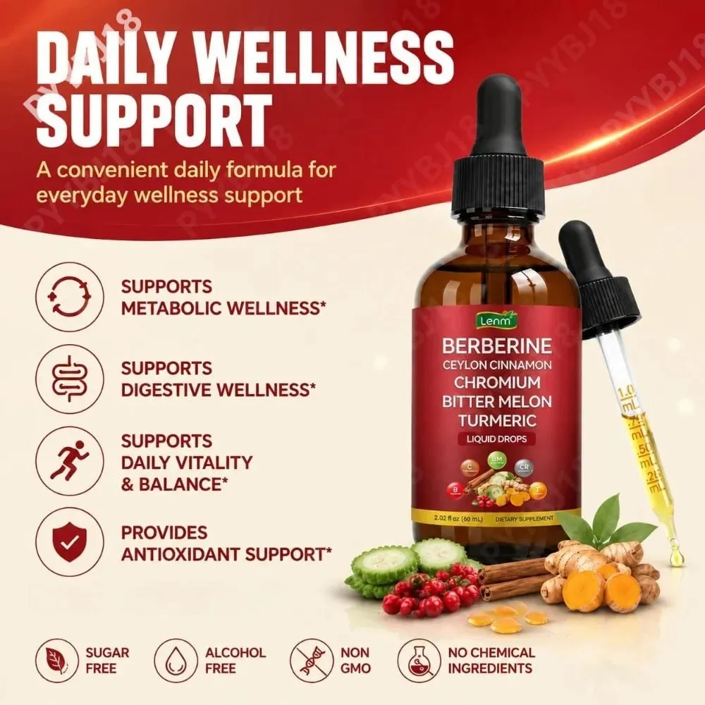 Berberine Liquid Drops Chromium & Ceylon Cannamon Supports Vitality Metabolic Wellness Health Digestive Health Χωρίς Ζάχαρη Μη ΓΤΟ 60ml — image 2