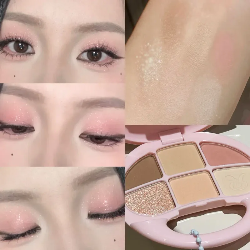 6 Χρώματα Καστανή παλέτα σκιών ματ ματ Shimmer Eye Shadow Brighten Waterproof Glitter Pink Eyes Pigments Παλέτα μακιγιάζ