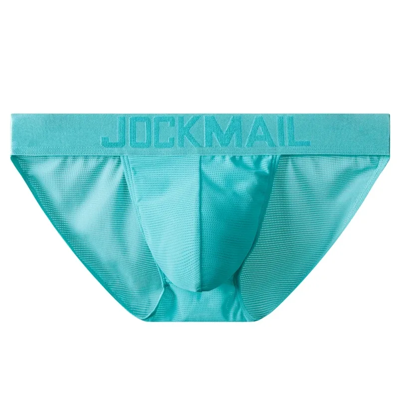 Jockmail Mans Underwear Gay Brief Nylon Mesh Sexy Low Waist Ropa Interior Hombre Letter Embroidery Sissy Panties Male Lingerie