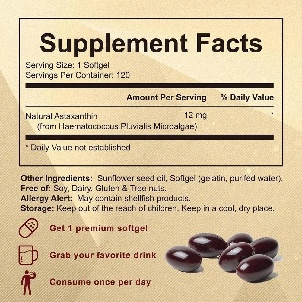 Premium Astaxanthin Capsules Antioxidant Supplements Supports Eye Joint Internal Circulation Skin Health & Natural Tanning — image 5