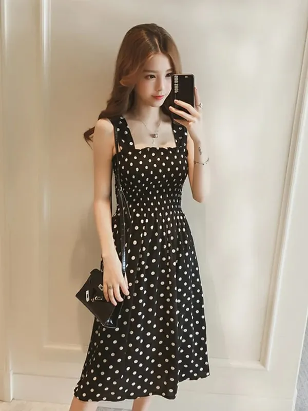 Καλοκαιρινό Befree Beach Long Vintage Dots Casual βολάν Κομψό Maxi Strap Camis Silky 5XL Φόρεμα Vestidos Sexy Women