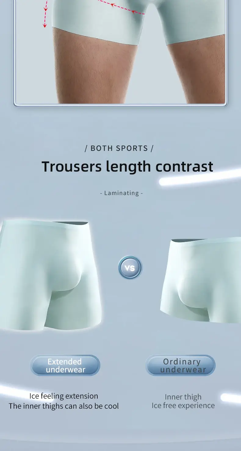 Men's Underwear 3D Molded Ice Silk Seamless Thin Boxer Briefs Extended Length Sports Summer Shorts — image 7