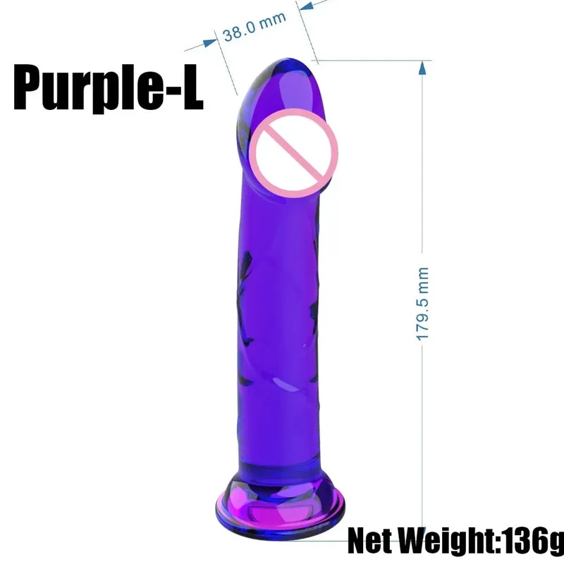 Realistic Purple Anal Dildo Butt Plug with Strong Suction Cup Base Jelly Sex Toy in Multiple Sizes for Hands Free Anal Play for