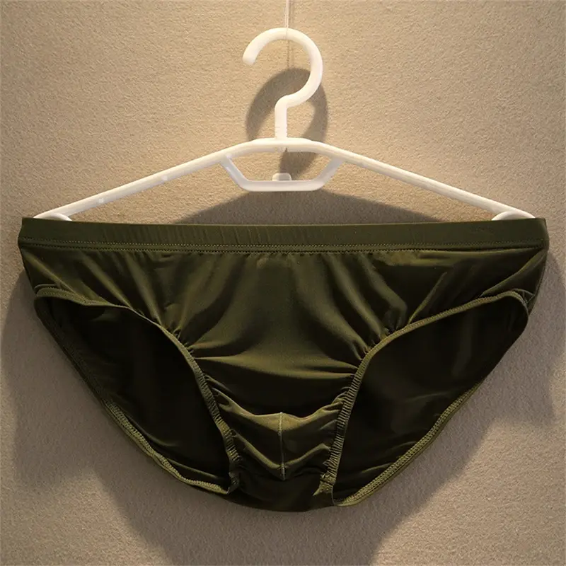 2pcs Big Pouch Nylon Men Underwear Briefs Ice Silk Male Seamless Underpants Low-Waist Thin Panties Plus Size