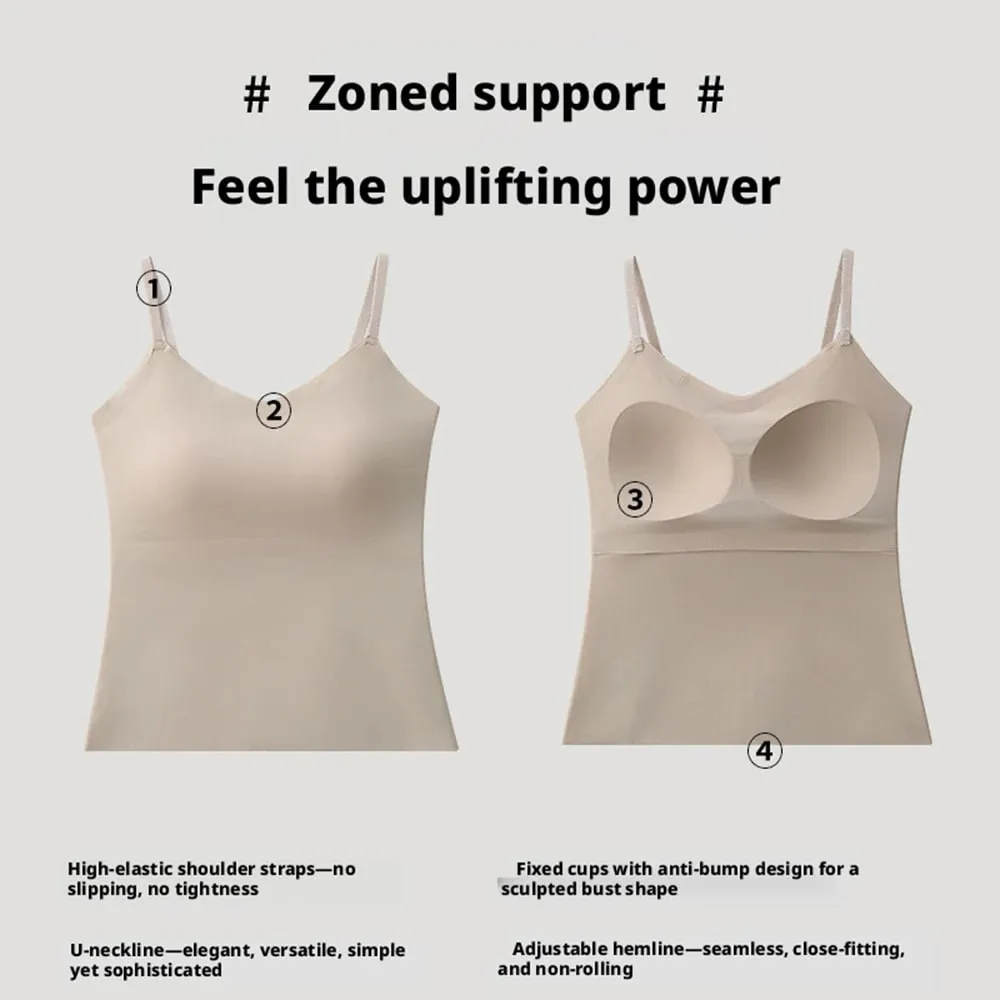 Beépített melltartó Cami Tank Top állítható spagetti pánt U-nyakú, párnázott melltartó formázóruha Varrat nélküli vékony alsónemű mellény — image 3