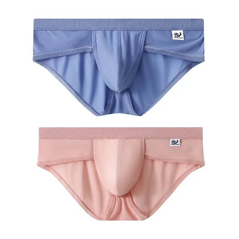 Men's Ice Silk Seamless Briefs Ultra-Thin Breathable Underwear with Sexy U Convex Pouch Mid-Waist Comfortable Summer Shorts