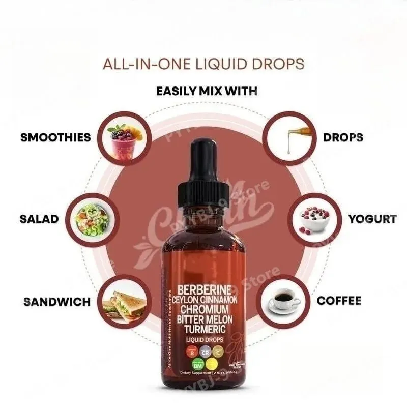 Berberine Chromium Turmeric Ginseng Liquid Drops 60ml Βιολογικό Συμπλήρωμα Βοτάνων Καθημερινή Υποστήριξη Ισορροπίας Ευεξίας για Ενήλικες — image 5