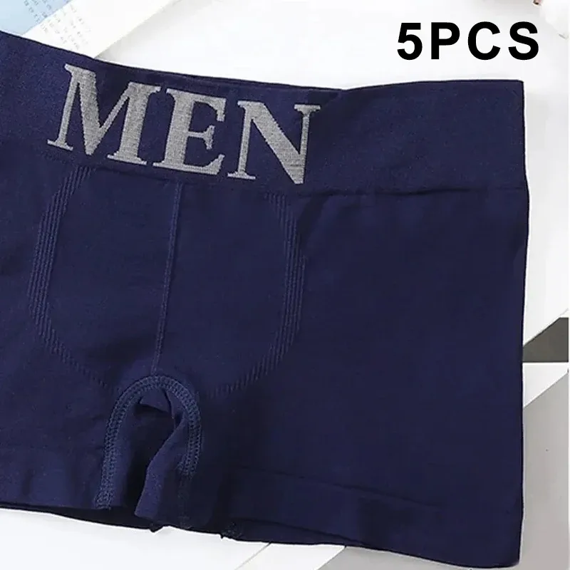 5Pcs Men's Plain Color Boxer Briefs Breathable High Elastic Cotton Underwear Soft Comfortable Underpants for Daily Gym Sports — image 13