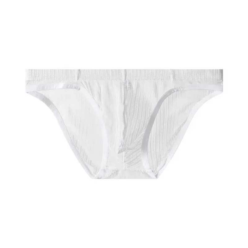 Men Briefs Stripe Mesh Ice Silk Underwear Ultra-Thin Bikini Breathable Translucent U Convex Pouch Exotic Lingerie String Homme