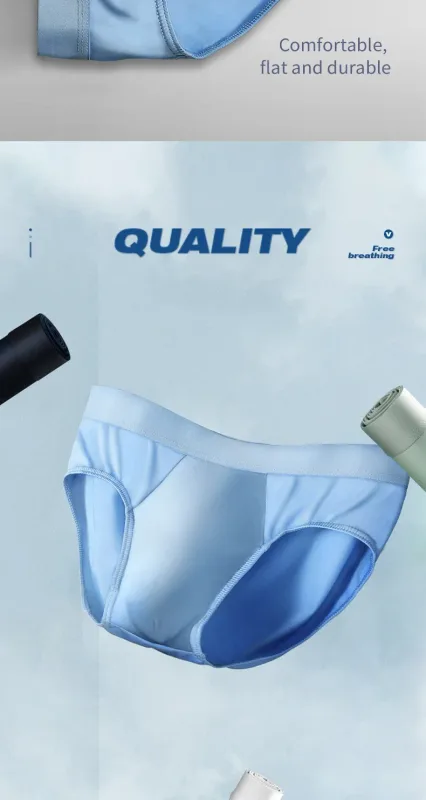 3PCS men's ice - silk underwear. Thin - style for summer, with U - convex briefs. Breathable, solid - colored shorts