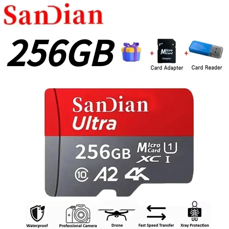 כרטיס מיקרו TF מהיר 128GB Class10 כרטיס פלאש 256GB כרטיס זיכרון 512GB לטאבלט לסמארטפון