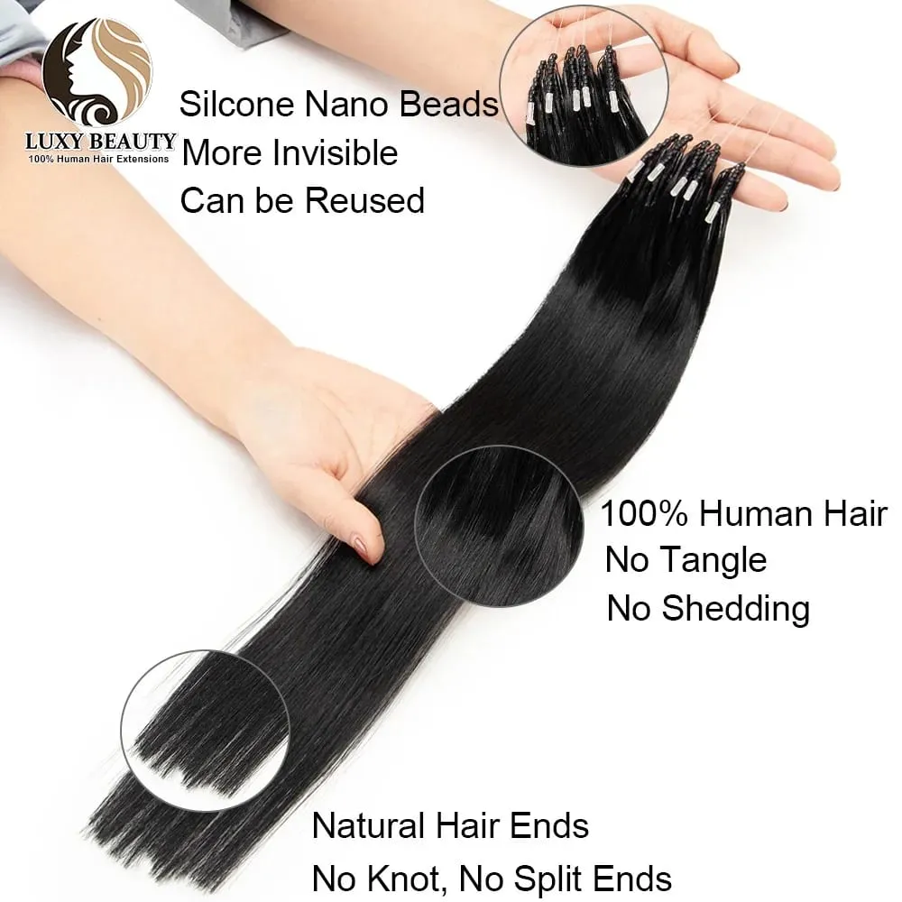 8D Micro Bead Human Hair Extensions Silicone Nano Ring Hair Extension Invisible Mini Silicon Beads Μαύρα καστανά ξανθά ανθρώπινα μαλλιά