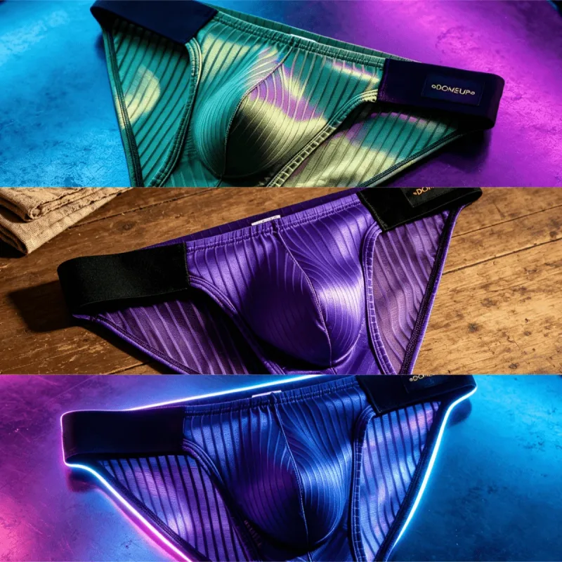 3PCS Men's Low Rise Briefs Satin Vertical Texture 3D Pouch Color Block Wide Waistband Breathable Trendy Underwear Multi Colors — image 1