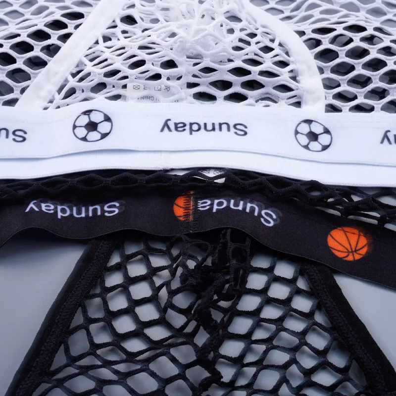 2PCS Basketball Letters Print Low Waist Men Sexy Transparent Nylon Briefs Male Large Mesh Fishnet Underwear for Sports — image 5