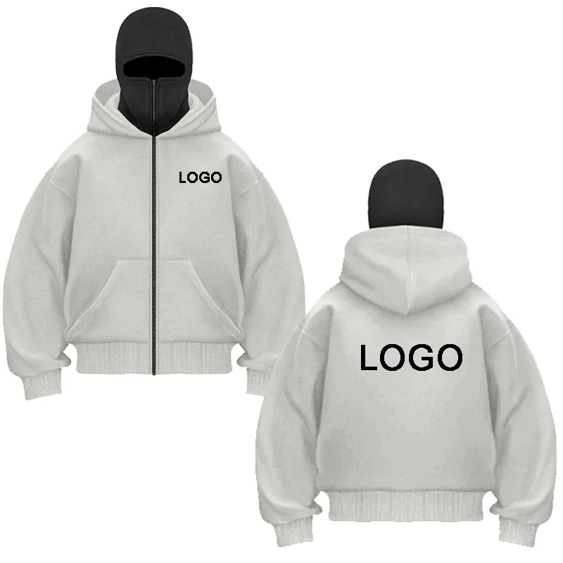 Diy design duplo-capuz zíper hoodies masculino personalizado impresso manga longa zip up sweatshirts feminino máscara ninja pullovers jaqueta — image 7