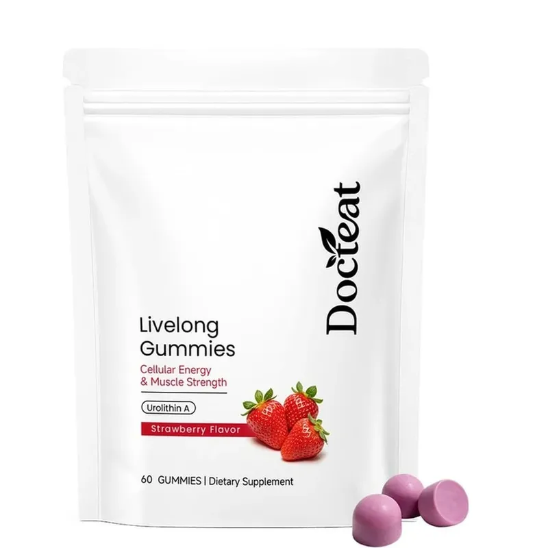 Docteat Urolithin A Gummies 500mg per Serving Strawberry Flavor Daily Cellular Wellness Support 60 Gummies for Men Women