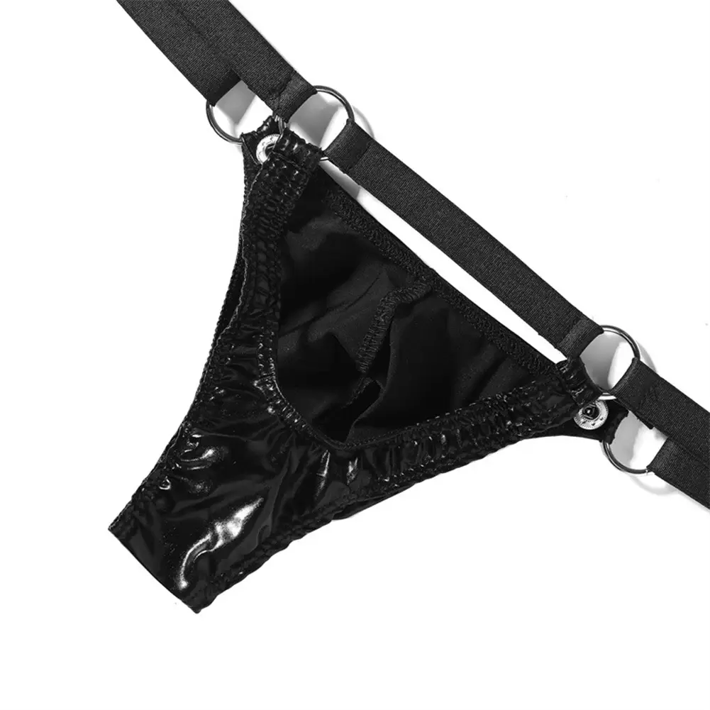 1pc Men Patent Leather G-String Sexy Thong V-back Low Ring Rise T-back Bulge Pouch Đồ lót Đồ lót Gay Sissy Hot Clubwear — image 5