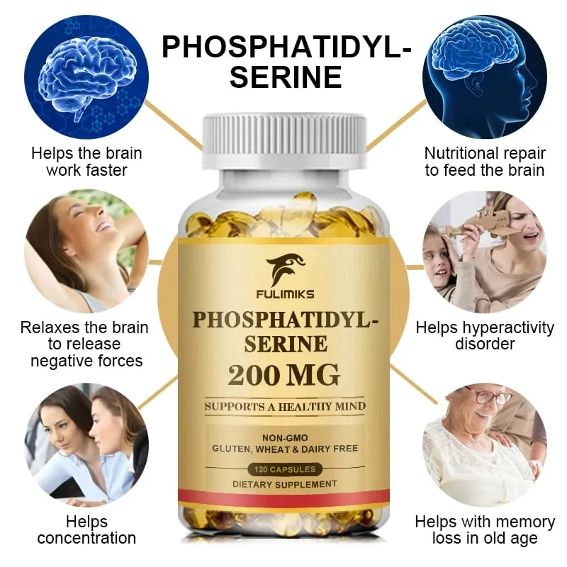 PhosphatidylSerine Capsules High Absorption Supplement for Support Memory Focus Cognitive Sleep and Brain Health