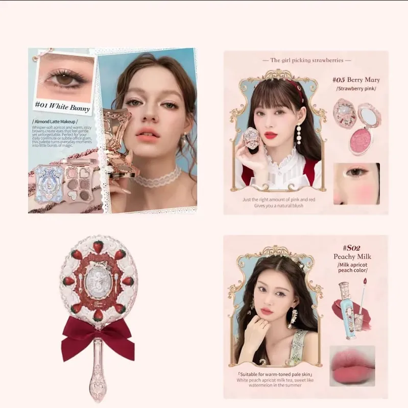 Flower Knows Strawberry Rococo סדרת סט איפור גליטר מאט צלליות פלטת סומק Power Velvet ליפסטיק ערכת בושם — image 17