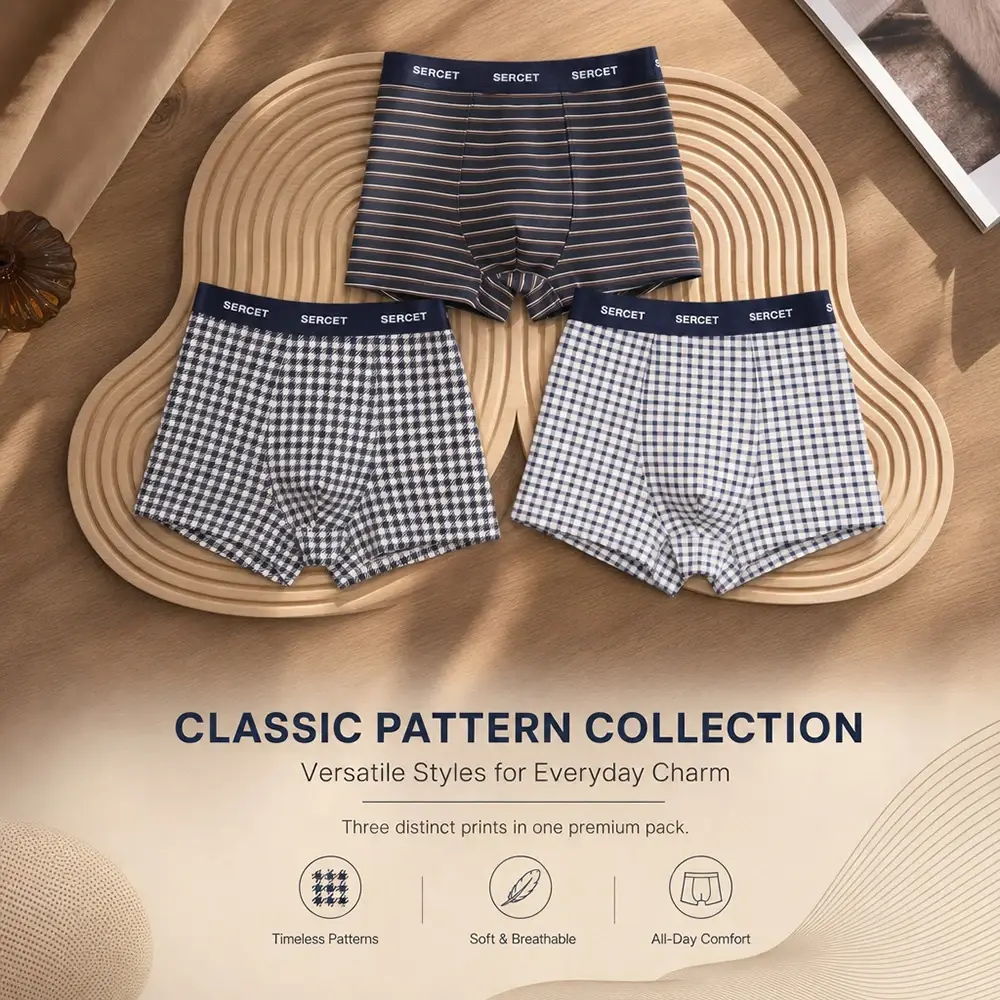 1/3PCS 95% Cotton Soft Boxers Striped/Dot/Plaid Knit Man Underwear Autumn Breathable Antibacterial 3D Mesh Crotch Men's Panties — image 8