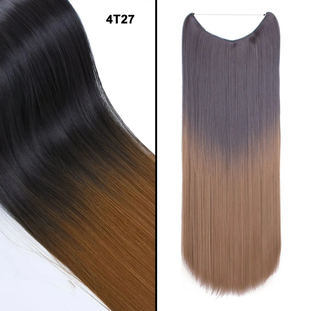 Jeedou Wavy Hair Extension Elasticity Invisible Wire Fish Line One Piece No Clips Synthetic Hairpieces Ombre Color For Ladies
