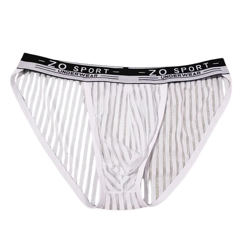 Striped Men's High Slit Sexy Pouch Underwear Ice Silk See Through Comfortable Male Triangle Briefs Man Underclothes — image 9