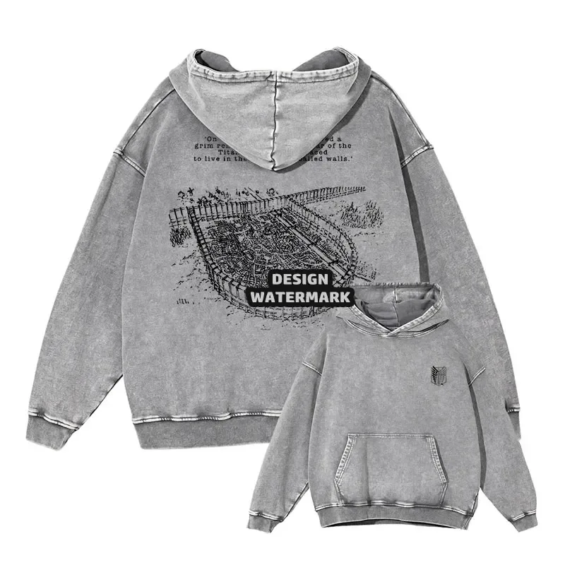 Anime Levi Hoodies Vintage Washed A-Attack on Titan Hoodie Casual Manga Yeager Eren Kapuzenpullover Titan Attack Pullover — image 16