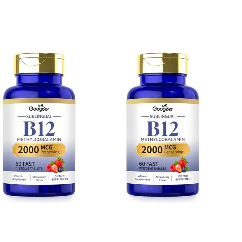 Googeer B12 מתילקובלמין תת-לשוני טבליות להמסה מהירה בטעם תות לתמיכה יומית בנוחות הגוף 60 טבליות