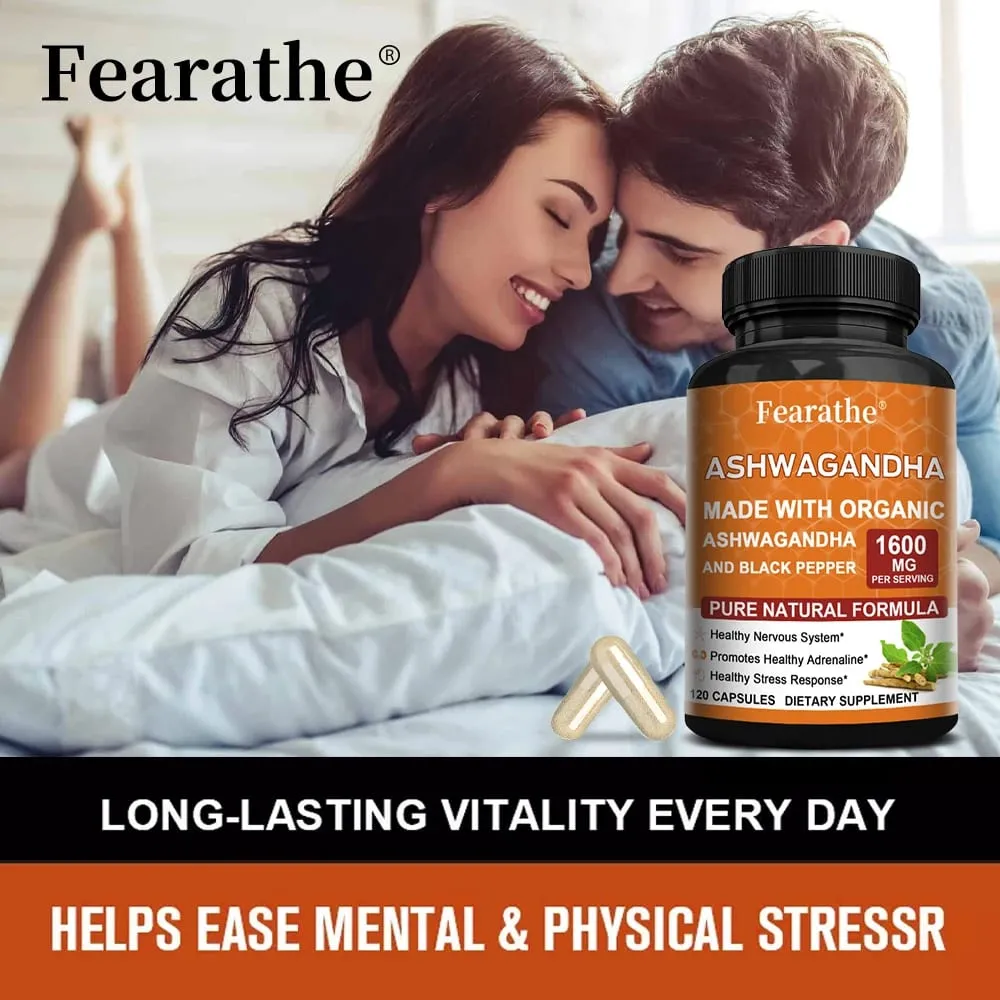 Ashwagandha Extract Capsules - Black Pepper Support Stress Relief Mood Sleep Brain Function Muscle Recovery & Immune Health