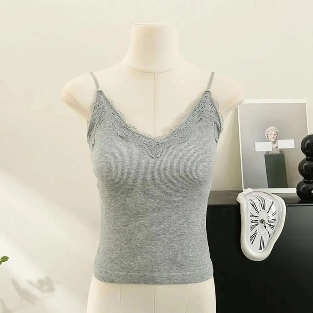 High Quality Fashion Breathable Lace Camisole Strap Bra Solid Color Summer Top Sexy Style Wire-Free Crop Top — image 11