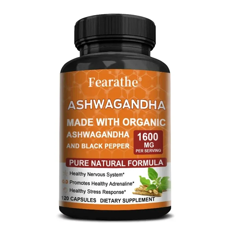 Ashwagandha Extract Capsules - Black Pepper Support Stress Relief Mood Sleep Brain Function Muscle Recovery & Immune Health