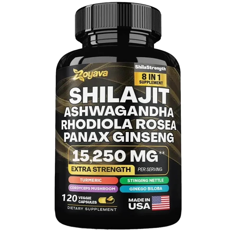 8 in 1 Supplements - Shilajit with Ginseng Ashwagandha for Brain Memory Concentration Energy Immune Health