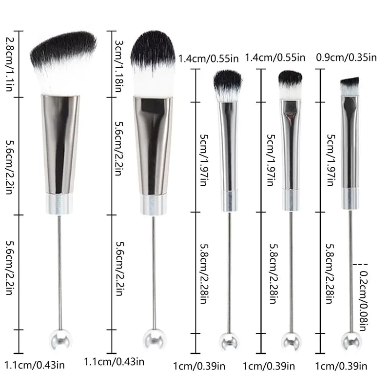 【5 τεμάχια Beaded Eyeshadow Brush Diy Beaded Cosmetic Brush Brushes Tool Kit Μεταλλική λαβή Ανθεκτικά πινέλα μακιγιάζ ματιών】 — image 4