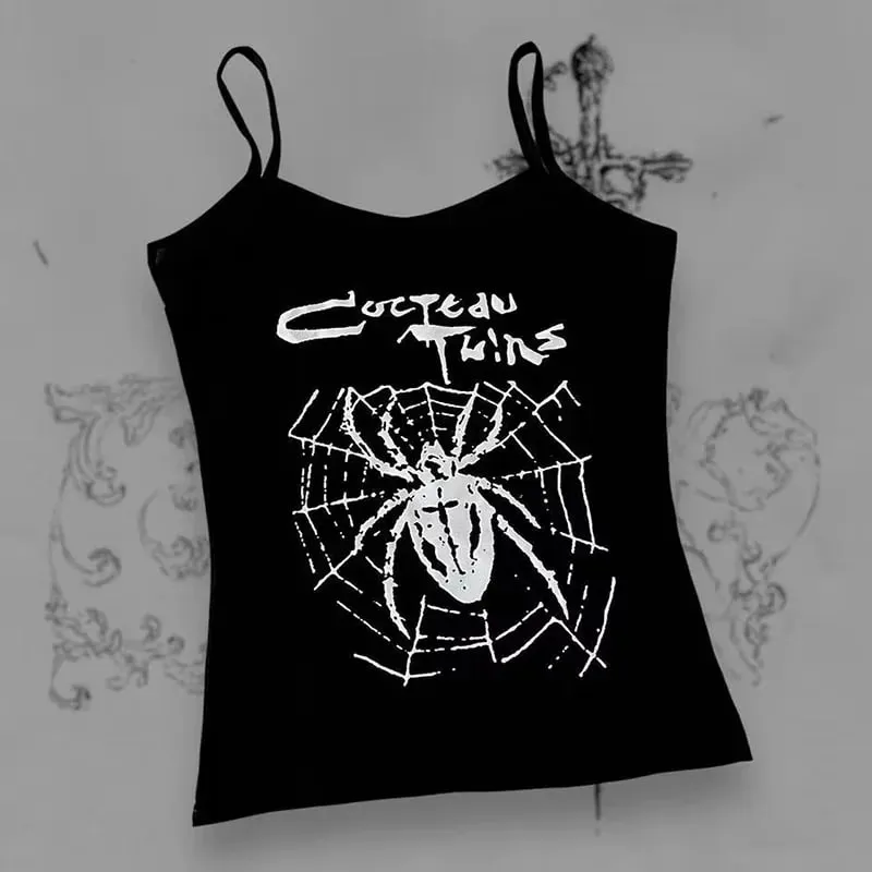 Γυναικείο γοτθικό στυλ αράχνης Cami Tank Top Αμάνικο Spaghetti λουράκι Y2K Slim Cropped Camisole Dark Punk Streetwear τοπ — image 2