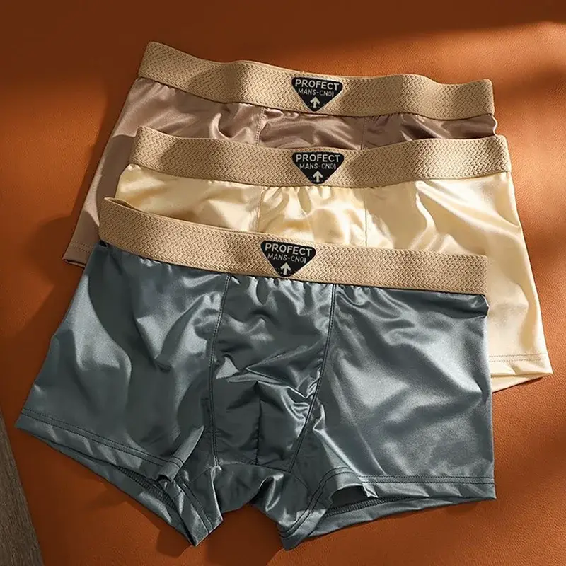 4-Piece Of Men's Underwear Summer Silk Thin Breathable Ice Silk Flat Angle Pants Solid Color Comfortable Casual Men's Underwear — image 3